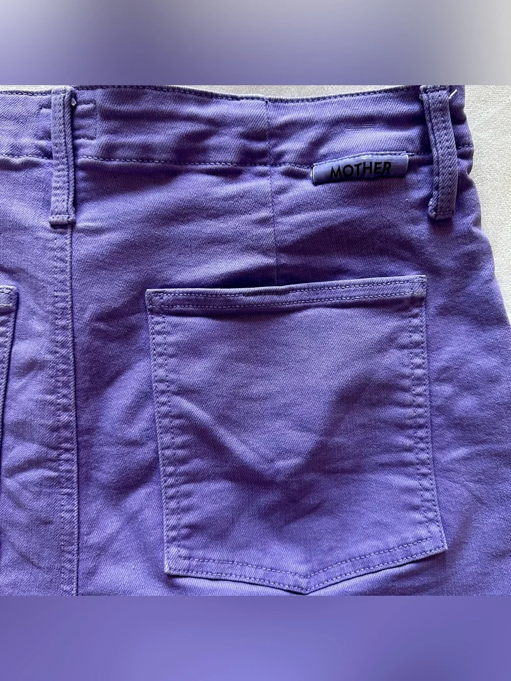 mother denim purple denim cut off shorts / size 30
